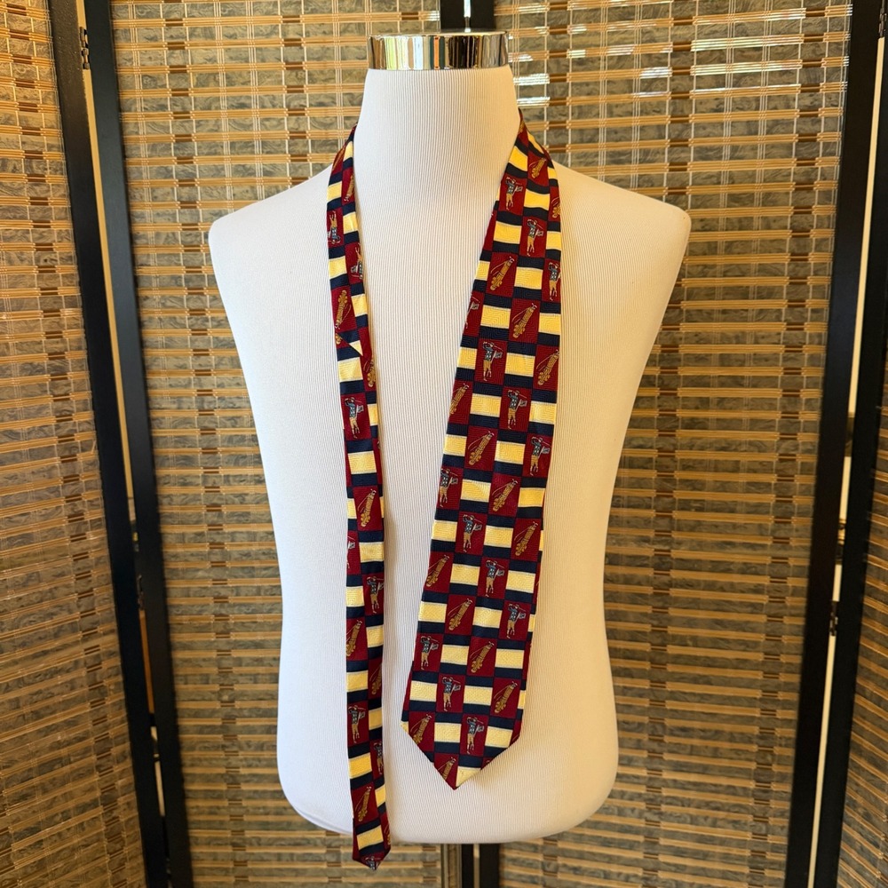 Robert Stock Necktie Mens OS Red Golf Novelty Silk Checkered Silk Tie